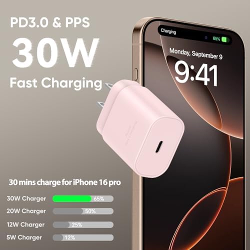 30 W Fast Charger for i Phone 15 Pro Max – 10 FT USB-C Cable & PD 3.0 Power Block | Rapid Charging for i Pad Pro/Air & Samsung S24 – Sleek Black Design for Ultimate Convenience and Durability