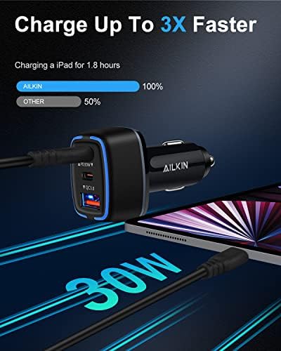 AILKIN 56 W PD USB C Car Charger – Ultra-Fast Multiport Charging Solution with 3 Ports for i Phone, Samsung Galaxy, LG, Google Pixel, and More – Compact, Safe, and High-Efficiency Automotive Charging Adapter for All Your Devices