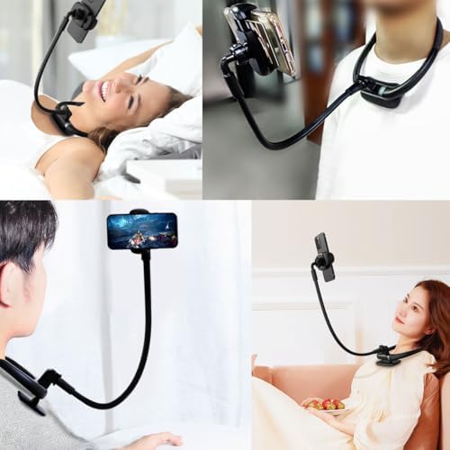 Cell Phone Stand, Neck Phone Holder, Hand Free Flexible Gooseneck 360° Rotation Adjustable Phone Holder for Bed, Universal Multi-Functional Phone Stand for 4.7”-6.7” Phone – Enhanced Compatibility and Speed