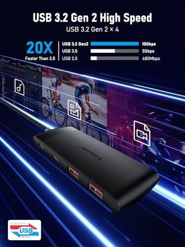 Revolutionize Your Device Connectivity with the 10 Gbps USB C Hub – High-Speed 4-Port USB3.2 Splitter for Effortless Data Transfer and Charging | Versatile Multiport Adapter Compatible with Mac Book Pro, Surface Pro, Dell, HP, i Pad & More | Flexible 1.97 ft Cable for Optimal Setup | Essential Laptop Accessory for Streamlined Workflow and Enhanced Efficiency