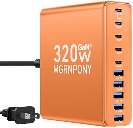 Power Up Like Never Before: 320 W Multi-Device USB C Charger Block with 10 Ports – Ga N III Fast Charging Station for Laptops, Tablets & Smartphones – Perfect for Mac Book Pro/Air, DELL, i Pad, i Phone, Samsung Galaxy – Ultimate Compatibility & Safety Features