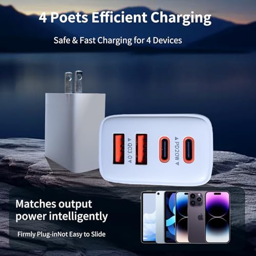 40 W Dual-Pack Fast Charging Wall Charger – 4-Port USB-C & USB-A Power Adapter for i Phone 16, 15, 14, 13, 12 Pro Max – Efficient Multi-Device Charger for Home, Office & Travel Convenience