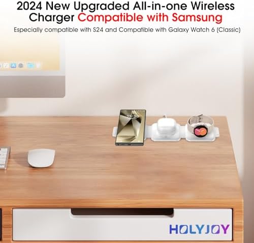 Ultimate Samsung Multi Travel Charger: Foldable Wireless Charging Pad for Galaxy Watch Ultra/7/6/5 Pro/Active 2 & Quick Charge for S25/S24/S23/S22 (+/Ultra)/Note20 – Compact Purple Design with Buds3 Pro Compatibility and Enhanced Speed for On-the-Go Power Solutions