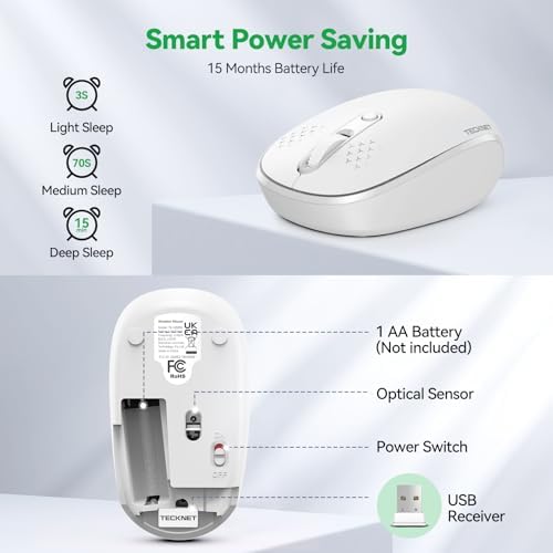 TECKNET 2.4 GHz Wireless Mouse – Ultra-Quiet & Portable Computer Companion with Adjustable DPI, USB Receiver, and Ergonomic Design for Seamless Use Across Chromebook, Laptop, PC & Mac – Enhance Productivity Effortlessly