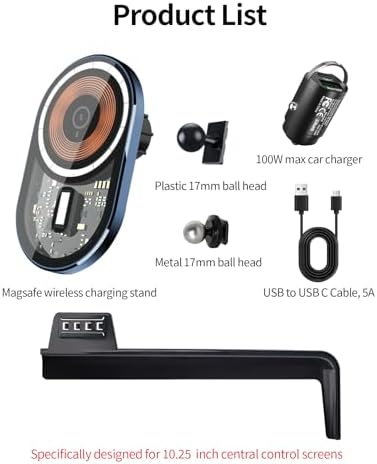 Wireless Charging car Phone Holder for Mercedes Benz CLA-Class 2020-2025/GLB-Class 2020-2025 GLA-Class 2021-2025/A-Class 2019-2022/EQB 2022-2025 Accessories 10.25 inch Screen Fixed Clip – Enhanced Compatibility and Speed