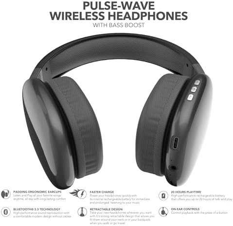 RCA Wave-56 Wireless Over-Ear Headphones – Elevate Your Listening Experience with Hi-Res Audio, Enhanced Bass, and 20-Hour Battery Life, Featuring Innovative Transparency Mode for Seamless Surround Awareness, Ultra-Lightweight and Travel-Ready Design in Elegant White Finish