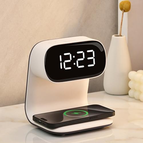Revolutionary 5-in-1 Wireless Charging Station with Digital Clock, Night Light, and Temperature Display – 15 W Fast Charge for Qi Phones, Smartwatches & TWS Earbuds – Enhanced Safety Features and Space-Saving Design for Home or Travel