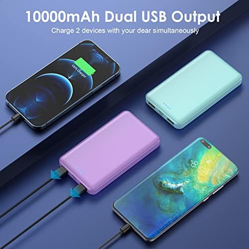 Ultra-Slim 10000 m Ah Portable Power Bank – Dual USB Outputs & USB-C Input, Compact External Charger for i Phone 12/13, Samsung S20, Tablets – Stylish Black and Red Design for Maximum Portability and Enhanced Device Compatibility