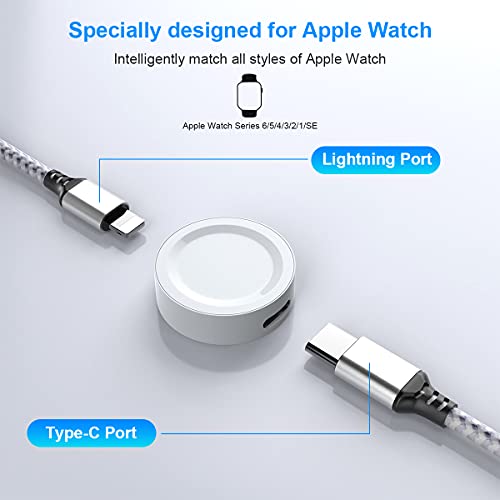 Universal 5-in-1 USB Smart Watch Charging Cable – 1.8 M/6 FT Nylon Braided Durable Charger with Magnetic Connector for Apple Watch & Android Devices – Lightning, Type C, Micro USB Compatibility for Quick Power Solutions