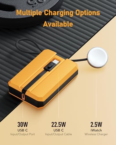 VEEKTOMX PD 30 W Portable Power Bank with Integrated USB-C Cable – Fast Charging 10,000 m Ah Battery for i Phone 16/15/15 Plus & Apple Watch – Ultra-Compact Charger for On-the-Go Convenience – Reliable Charging Solution for Modern Lifestyles