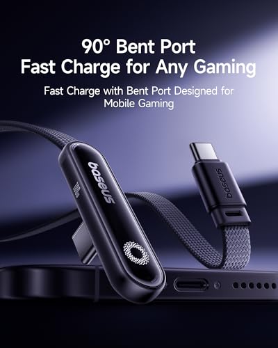 Baseus 100 W USB C Cable with Right Angle Design – Ultimate Fast Charging Solution for i Phone 16, Galaxy S24/S23 & Mac Book – Stylish Atmosphere Light Indicator – Durable, Versatile, and Ergonomic for Enhanced Performance on the Go