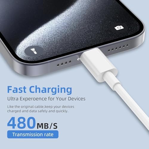 Ultimate 20 W Fast Charging Solution: Apple Certified 6 ft USB-C to Lightning Cable with High-Speed Charger Block – Ideal for i Phone 14 Pro Max, 13 Plus, 12 Mini, 11 & i Pad – Convenient 2-Pack for Home and On-the-Go Use