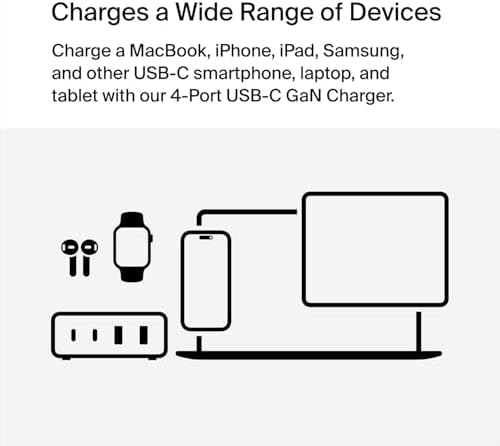 Belkin 4-Port 108 W Ga N Fast Charger Block – Ultimate Multi-Device Power Hub with USB-C PD & USB-A Ports for i Phone 16, Samsung Galaxy S25, Mac Book, Google Pixel, Nintendo Switch 2 – Compact, Lightweight, and Travel-Ready Charging Solution with Advanced Safety Features for Home and On-the-Go Convenience