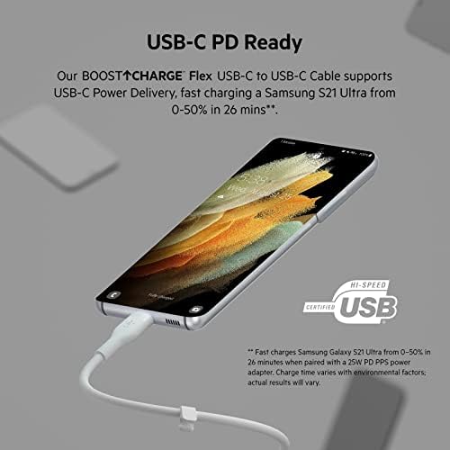 Upgrade Your Charging Game with the Belkin Boost Charge Flex USB-C to USB-C Cable – 2 m Fast Charging Solution for i Phone 16, Galaxy S25, Pixel 9 & More, Durable Silicone Design with Cable Clip for Effortless Organization in Sleek Black & White