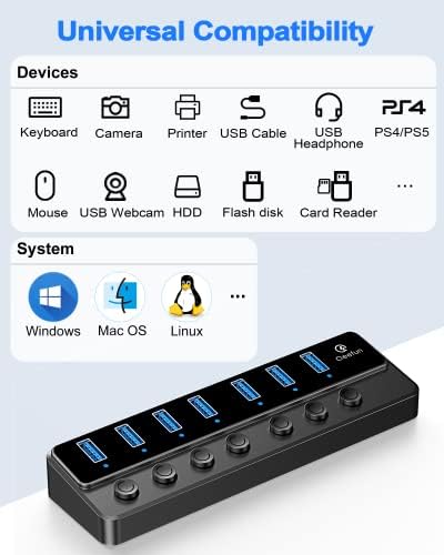 Revolutionize Your Connectivity with the Qeefun 4-Port USB 3.0 Hub – High-Speed 5 Gbps Data Transfer, Individual LED Power Switches, and 2 ft Extension Cable for Ultimate Flexibility – Perfect USB Splitter for Laptops, PCs, i Macs, and More! Enhance Your Workspace Efficiency and Control Multiple Devices Effortlessly!