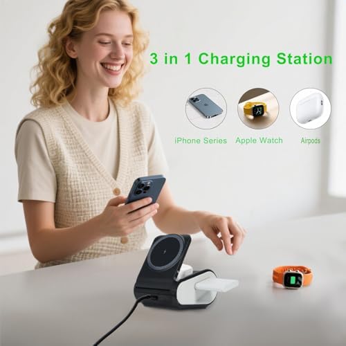 Revolutionary 4-in-1 Foldable Wireless Charging Station – Versatile Travel Magnetic Charger Stand with Adjustable Night Light for i Phone 16/15/14/13/12, Apple Watch, and Air Pods – Sleek Black Design (Adapter Not Included) – Ultimate Compatibility and Fast Charging Solutions for Tidy, Efficient Tech Spaces.