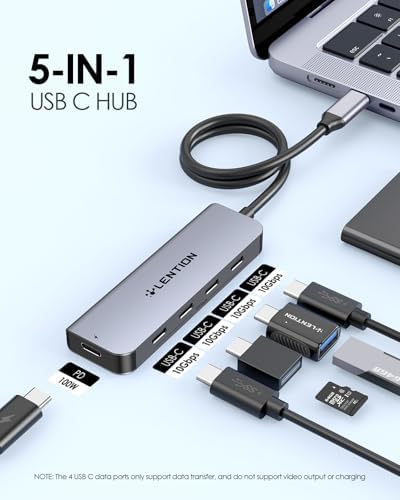 Unleash Seamless Connectivity with the LENTION USB C Hub – 4 K@60 Hz HDMI, Dual USB C & Super-Fast USB 3.2 Gen2 Ports for 10 Gbps Transfers, 100 W Power Delivery – Perfect for Mac Book Pro, Mac Book Air, i Phone 15 & Windows Laptops – Sleek Gray Design for Ultimate Versatility and Efficiency
