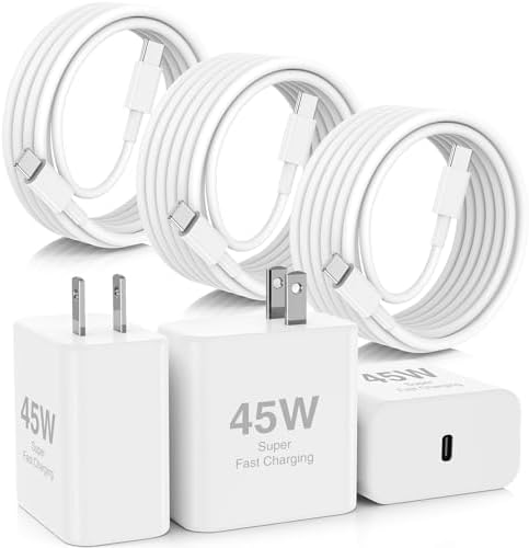 Rapid Charge 45 W USB-C Power Bundle for i Phone 16 & 15 Pro Max – 3-Pack Fast Charging Blocks with 6 ft C to C Cables for i Pad, Air Pods Pro 2 & Samsung S25 Ultra – Ultimate On-the-Go Power Solution with Superior Compatibility and Speed