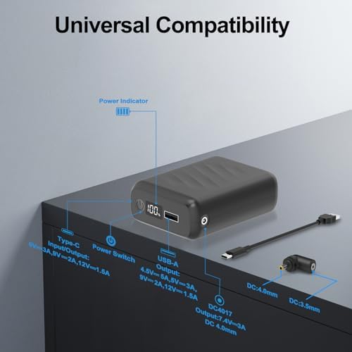 High-Capacity 20000 m Ah Rechargeable Power Bank for Heated Apparel – Versatile 5 V/7.4 V Battery Pack with LED Indicator, Dual DC/USB Outputs for Ultimate Compatibility – Fast Charging Portable Charger for i Phone, i Pad, Samsung, and More – Essential Outdoor Accessory for Winter Comfort