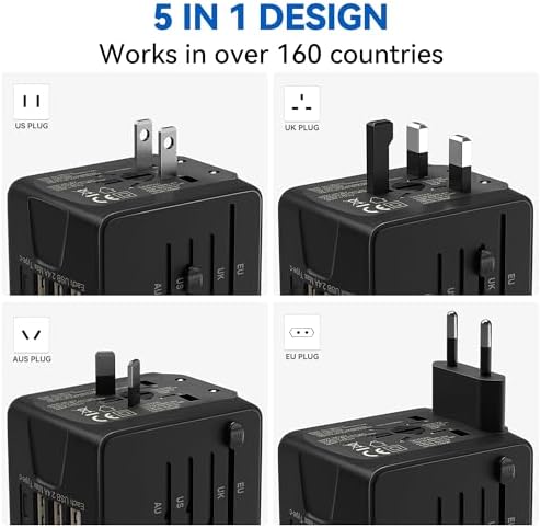 Unidapt Universal Travel Adapter: High-Speed 2.4 A 4-Port USB Charger for Global Use – Compact International Plug Adapter for Europe, USA, UK, Australia – Stylish Blue Design with Safety Features for Hassle-Free Charging on the Go