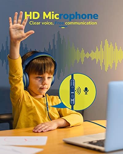 Premium Volume-Limiting Kids Wired Headphones with Microphone – Ultimate Hearing Protection at 85/94 d B – Foldable On-Ear Design for Effortless Travel – Perfect for Learning, Gaming, and Entertainment – Universal 3.5 mm Compatibility for All Devices