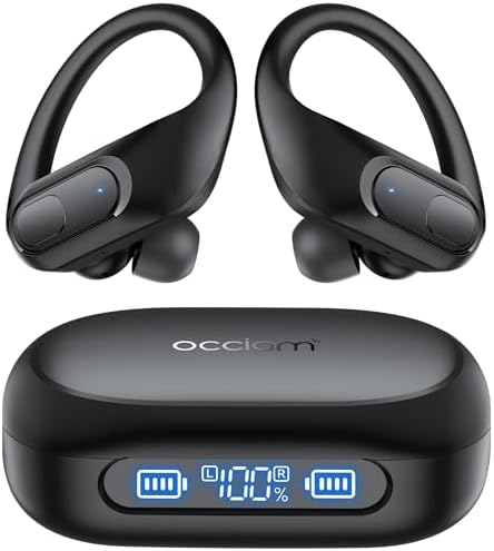 Elevate Your Audio Experience with Occiam Bluetooth Wireless Earbuds – Extended 96-Hour Playtime for Uninterrupted Listening, Ergonomically Designed Sport Fit with Secure Earhooks, Superior High-Definition Sound Quality, Integrated Microphone for Effortless Calls – Your Ultimate Workout and Daily Companion in Sleek Black Finish