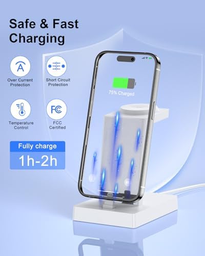 30 W Ultra-Fast 3-in-1 Charging Station for Apple Devices – ADADPU Multi-Device Charger Dock for i Phone 14/13/12/11 Pro, Apple Watch Series 8/7/6/5/4/3/2/SE & Air Pods – Sleek, Space-Saving Design with Advanced Safety Features for Efficient Power Management