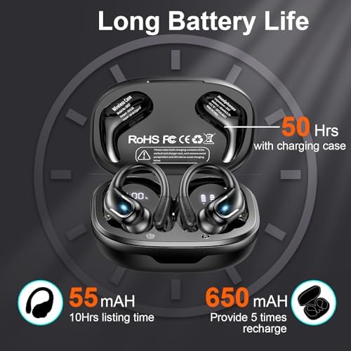 Ultimate Wireless Sport Earbuds with 75-Hour Playtime, Bluetooth 5.4 Connectivity, and IP7 Waterproof Rating – Noise-Canceling Earphones with Deep Bass for Gym, Running, and Outdoor Activities – Enhanced Comfort and Stability for Active Lifestyles