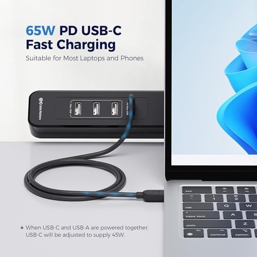 Maximize Workspace Efficiency with Cable Matters Ga N Desk Clamp Power Strip – 65 W USB-C, 3 USB-A Ports & 2 AC Outlets – Secure, ETL Listed Power Solution for Laptops, Tablets & Smartphones – 6 ft Cord for Versatile Setup – Sleek Black Design for Modern Aesthetics