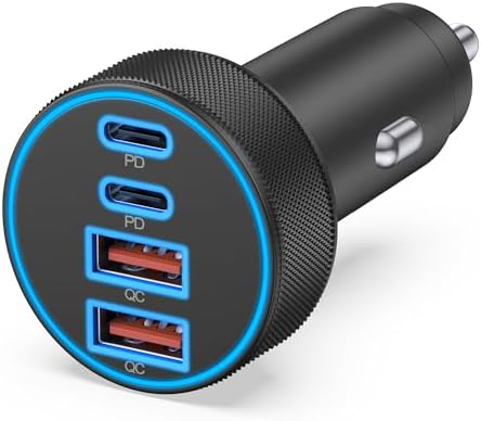 Dual 45 W USB C Car Charger 2-Pack – High-Speed 4-Port Vehicle Adapter for i Phone 16, i Pad, Samsung & Android Devices, 90 W Total Output for Multi-Device Charging – Compact Power Solution for Road Trips and Daily Commutes