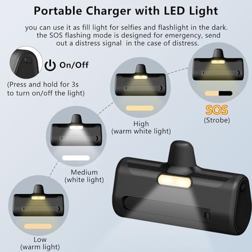 LUCKYDUO Ultra-Compact 5000 m Ah Portable Power Bank with Built-In Phone Holder & LED Light for i Phone – Essential Travel Charger with LCD Battery Indicator, Compatible with i Phone 14/13/12/11/XR/SE/8/7 Pro Max – Stay Charged Anywhere