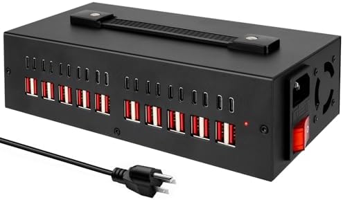 200 W USB-C Charging Hub with 20 Ports – Fast Charge Station for i Phone, i Pad, Kindle, and More – Multi-Device Power Solution with Enhanced Safety Features – Portable USB Wall Charger for Home and Office Use – Efficient Multi-Device Charging Station