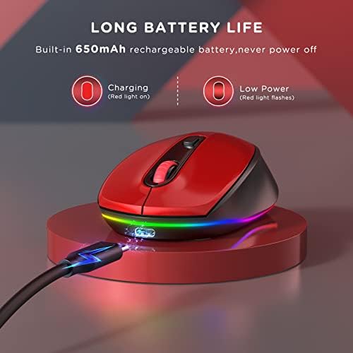 seenda Rechargeable Wireless Mouse with LED Rainbow Lights – Ergonomic, Quiet Click Design for Laptops, PCs, and Chromebooks – Perfect for Kids and Professionals Alike – Portable Purple Accessory for Enhanced Productivity and Style