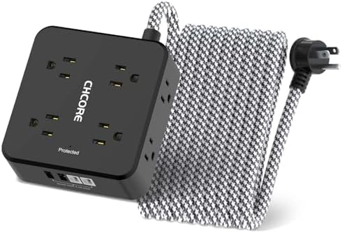 CHCORE 5 Ft Surge Protector Power Strip – 8 Outlet Power Hub with 4 USB Ports (2 USB-C) for Rapid Charging, Flat Plug Design for Space-Saving Convenience in Home and Office, ETL Certified for Enhanced Safety and Performance