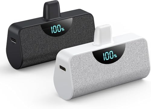 Ultra-Compact 2 Pack Mini Portable Charger 5200 m Ah with PD Fast Charging & LCD Display – Stylish Battery Backup Power Bank for i Phone 14/13/12/XR/7/6 – Your Essential On-the-Go Charging Solution