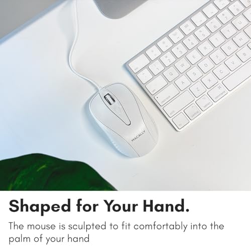 Elevate Your Computing Experience with the Macally USB Wired Mouse – Ergonomic 3-Button Design, Smooth Scroll Wheel, 5-Foot Cord, and Plug-and-Play Compatibility for Mac Book, i Mac, Windows PC & Chromebook Users – Perfect Ambidextrous Mouse for Seamless Navigation and Enhanced Productivity