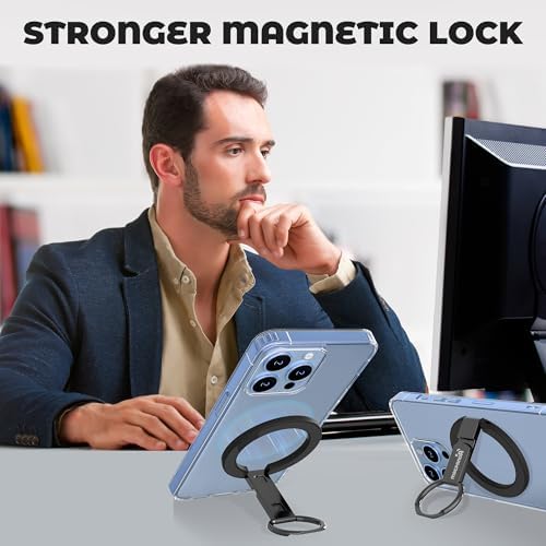 Glamorous Diamond White Magnetic Phone Ring Holder for Mag Safe – Chic Glitter Grip with Versatile Adjustable Kickstand for i Phone 12-16 Pro Max Plus – Ultimate Stability and Effortless Connectivity for Enhanced User Experience