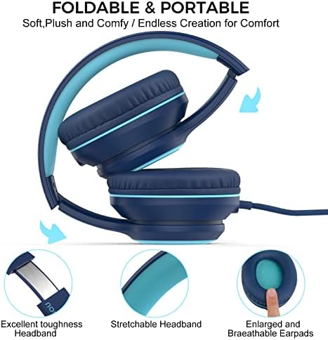 RORSOU K9 Kids Over-Ear Headphones with Microphone – Vibrant Blue Wired Stereo Headset for Ultimate Bass Experience, Ideal for School, Travel & Online Learning – 1.5 M Tangle-Free Cable for Effortless Connection with Smartphones, Tablets & MP3 Players