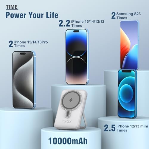 Ultra-Sleek 10000 m Ah Wireless Magnetic Power Bank – Fast Charging Portable Charger with Built-in Cables & LED Display – Compatible with i Phone 16/15/14/13/12/Pro/Mini/Pro Max (Purple) – Convenient On-the-Go Power Solution with Integrated Stand and Mag-safe Technology
