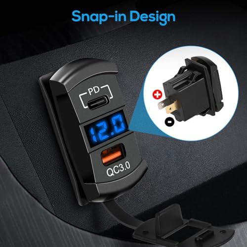 Linkstyle Dual USB Rocker Switch Charger – 36 W Quick Charge USB-A & 55 W Power Delivery USB-C Socket with LED Voltmeter for Car and Boat – Optimal Fast Charging for All Devices with Enhanced Durability and Real-Time Battery Monitoring
