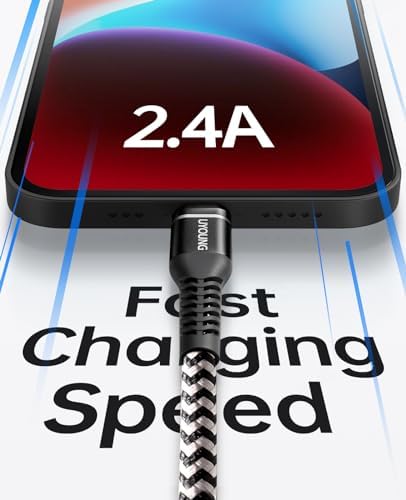 Heavy-Duty UYOUNG i Phone Charger Cable 3 Pack – 6 FT MFi Certified Nylon Braided USB to Lightning Fast Charging Cords for i Phone 14/13/12/11/SE/X/XS/XR/8/7/6/6 S & i Pad – Durable, Tangle-Free Charging Solution in Vibrant Red for Ultimate Convenience and Performance