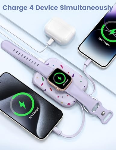 Compact RORRY 5000 m Ah Portable Charger Power Bank with Integrated Cables – Sleek Keychain Battery Pack for i Phone 16/15/14/13/12 and Apple Watch Ultra Series, Ultimate Travel Companion with Fast Charging and Modern Design