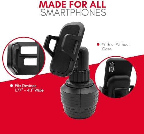 Universal Smartphone Cup Holder Mount by Macally – Adjustable Car Phone Holder for i Phone, Samsung & All Smartphones – Secure, Flexible, and 360-Degree Rotatable Design for Safe Driving and Easy Access