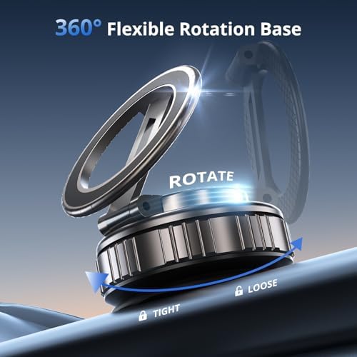 Vacuum Suction Magnetic Phone Holder, 360° Adjustable Suction Cup Phone Holder, Foldable Vacuum Suction Cup Phone Mount, Portable Cell Phone Holder for Your Car, Gym, Smooth Surface, Obsidian Black – Enhanced Compatibility and Speed