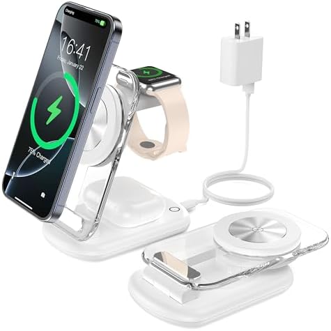 Ultimate 3-in-1 Magnetic Wireless Charging Station for Apple: Fast, Foldable Mag-Safe Charger with Night Light for i Phone 16/15/14/13/12, Apple Watch & Air Pods Pro – Travel-Ready, Enhanced Compatibility, and Rapid Charging Solution