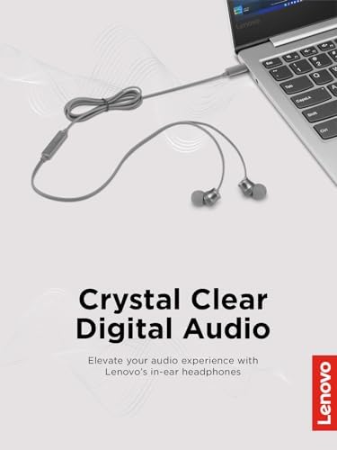 Lenovo 300 USB-C Wired In-Ear Headphones – Exceptional Sound Performance, Ergonomic Fit with Customizable Silicone Tips, Sleek Grey Design for Commuters, Gamers, and Professionals – Integrated Microphone with Play/Pause Control for Effortless Listening and Calls