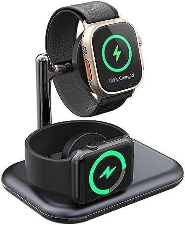 Portable 2-in-1 Wireless Charger Stand for Apple Watch – Foldable Charging Solution for Ultra/SE/Series 1-8 | Enhanced Fast Charging & Stylish Design for On-the-Go Use