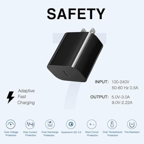 Rapid 18 W Motorola Fast Charger with 5 FT USB-C Cable – Ultimate Charging Solution for Moto G Play, Power, Edge & Stylus Models (2023/2024) – Compact & Portable Design for Efficient On-the-Go Power – Enhanced Compatibility & Reliability for Everyday Use