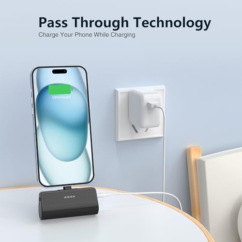 KKD 5000 m Ah Portable Charger for i Phone – MFi Certified Built-in Plug for Fast Charging on the Go, Compact Power Bank for i Phone 14/13/12/11/XR/X/SE/8/7/6/6 s/Pro Max/Plus & i Pad, Sleek Design for Ultimate Portability