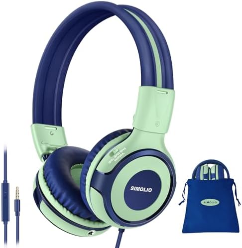 Chic Pink SIMOLIO Kids Headphones with Microphone – Volume-Limited Wired Design for Safe Listening – Adjustable Sound Levels (75/85/94 d B) for Hearing Protection – Perfect for School, Travel, and Home Use – Durable and Comfortable Fit for Active Young Listeners – Compatible with Smartphones & Tablets for Versatile Use